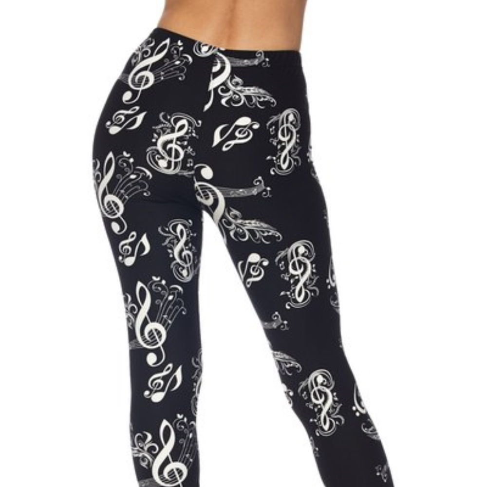 Music Melody Leggings One Size Plus Black/White - Picture 4 of 8